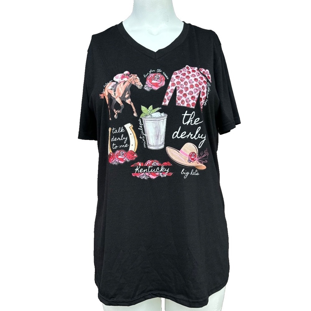 Kentucky Derby Tee XL Run Roses Black Horse Racing Mint Julep Shirt Country Club